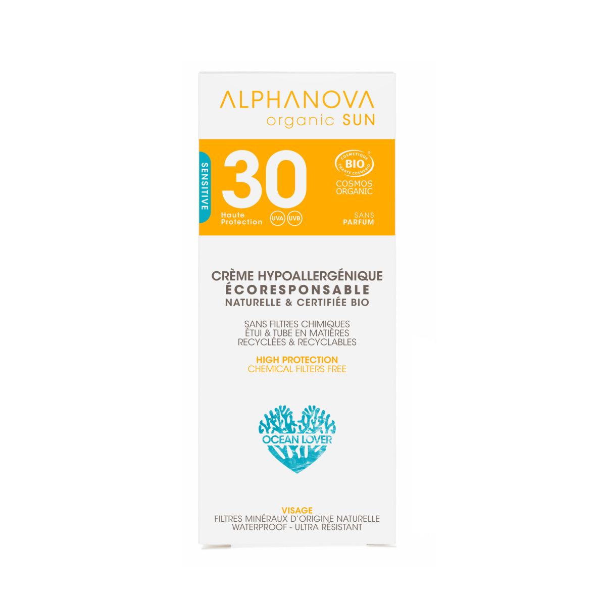 Crème Solaire Bio Hyppoallergénique Visage SPF 30+