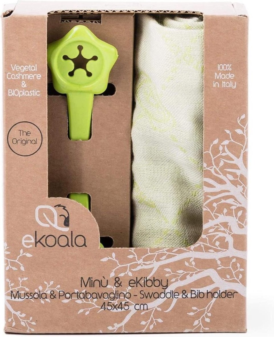 Minù Bavoir en cachemire végétal & eKibby attache bavoir vert
