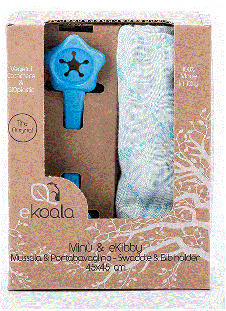 Minù Bavoir en cachemire végétal & eKibby attache bavoir bleu