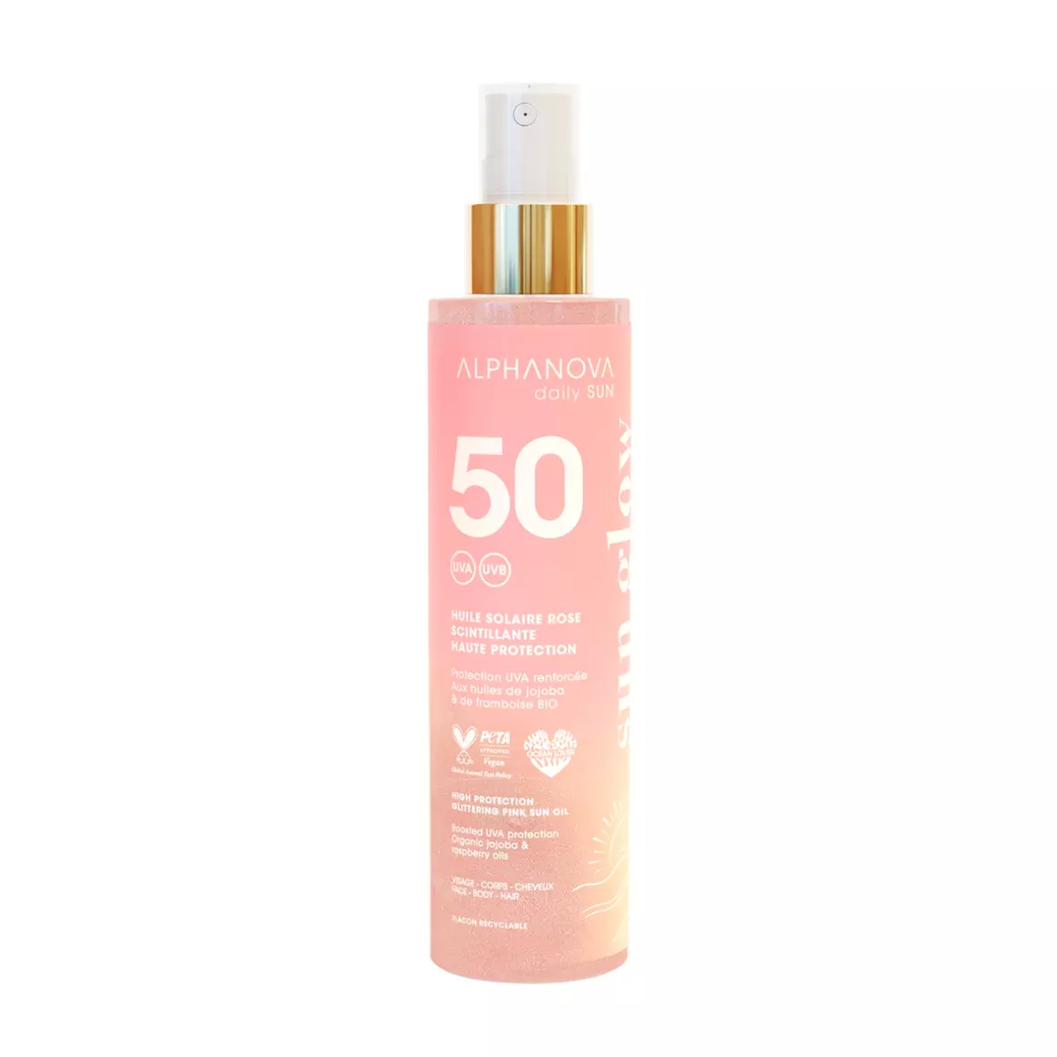 Huile solaire scintillante rose SPF50