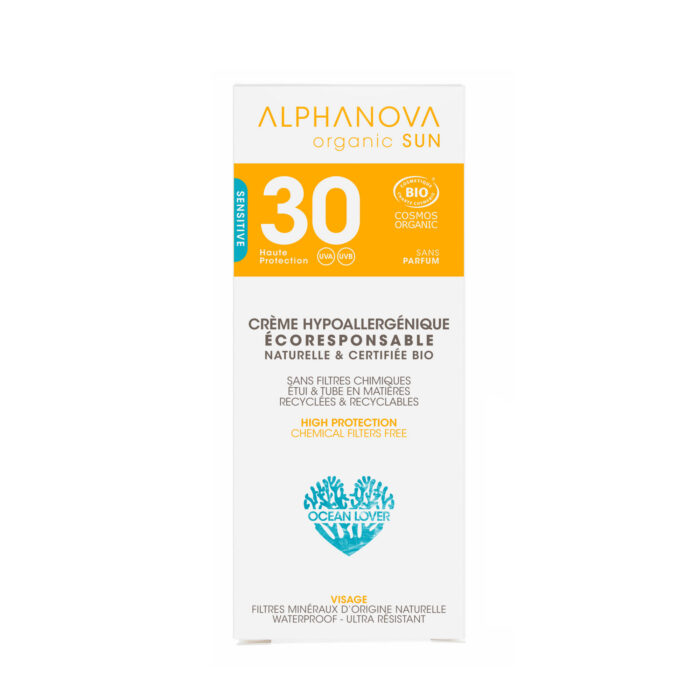 Crème Solaire Bio Hyppoallergénique Visage SPF 30+