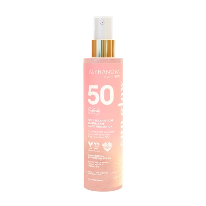Huile solaire scintillante rose SPF50