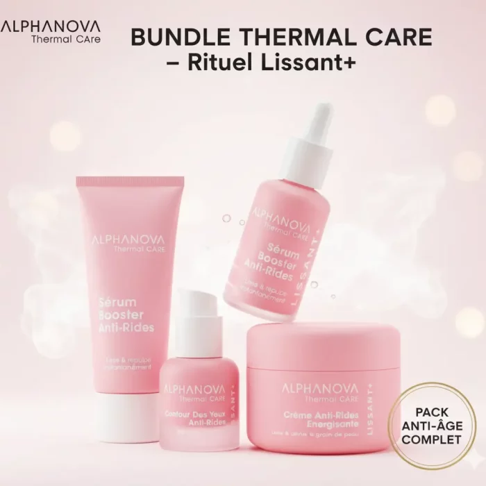 Pack Thermal Care Rituel Lissant+ Anti-Âge : Crème Régénérante, Sérum Booster, Contour des Yeux et Crème Énergisante. Routine bio complète.
