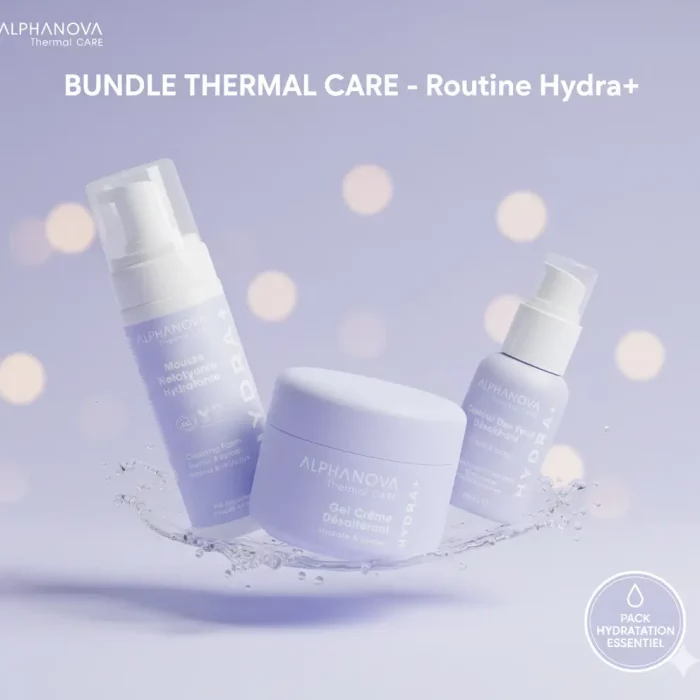 Pack Thermal Care Routine Hydra+ : Mousse Nettoyante Apaisante, Gel Crème Désaltérant et Contour des Yeux Bio. Soin hydratant eau thermale.