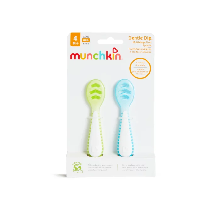 Set de 2 cuillères apprentissage bébé Munchkin Gentle Dip silicone Bleu