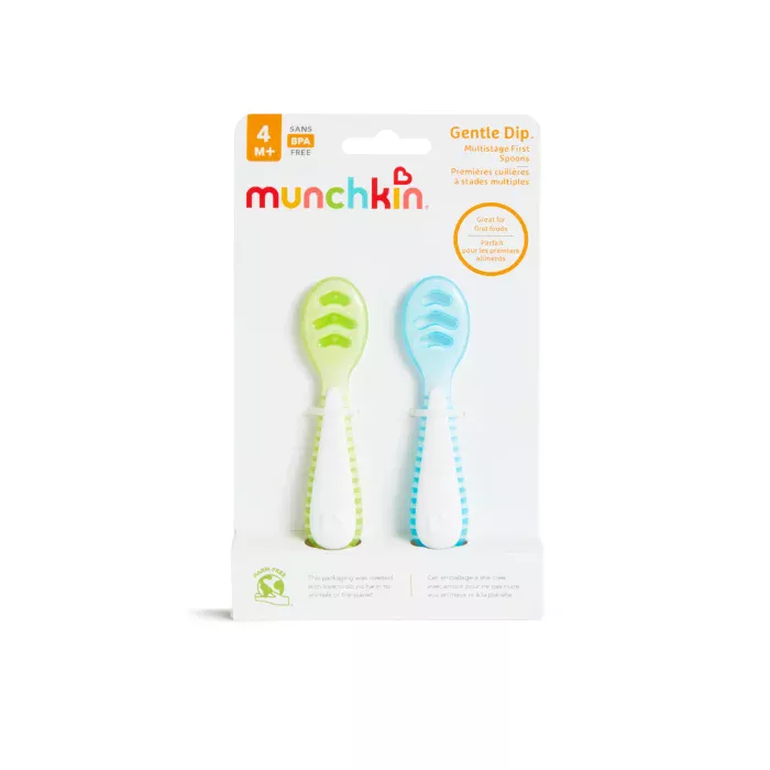 Set de 2 cuillères apprentissage bébé Munchkin Gentle Dip silicone Bleu