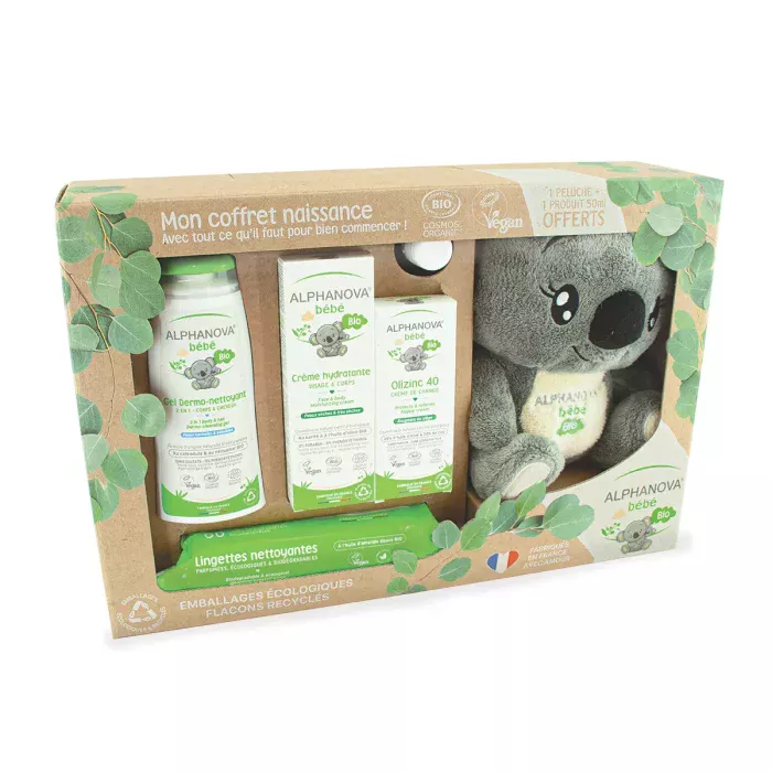 Coffret Naissance Bio Alphanova Bébé : 6 Essentiels & Peluche Koala